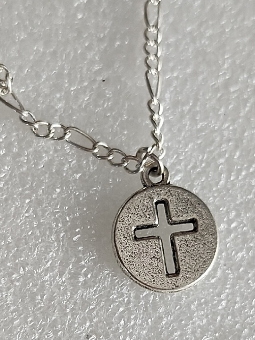 Hand Crafted Silver-Tone Cross Disc Necklace